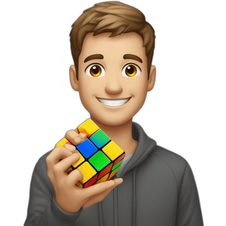 Garçon souriant avec un cube Rubik dans les main emoji