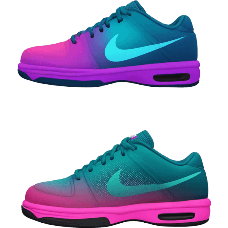 Realistic isolated side view of a pair of dark teal blue,hot pink ,and magenta ombre Nike Sneaker tennis shoes. emoji