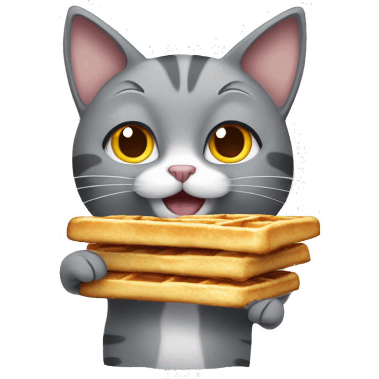 Gray cat with small ears eating waffles emoji