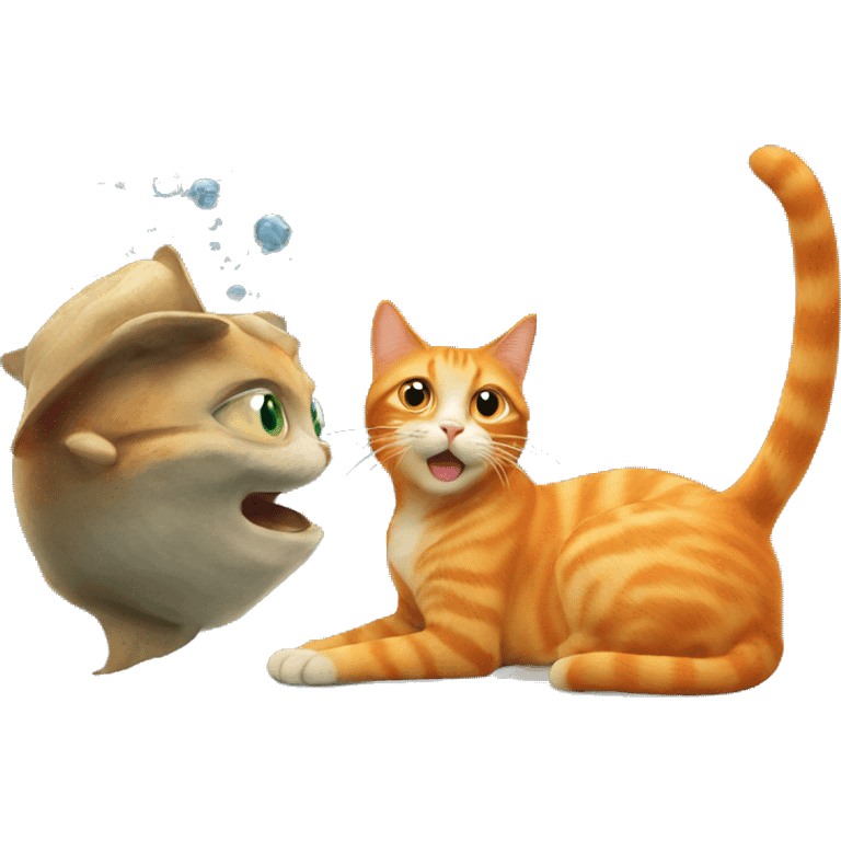 Orange cat watching a fish emoji