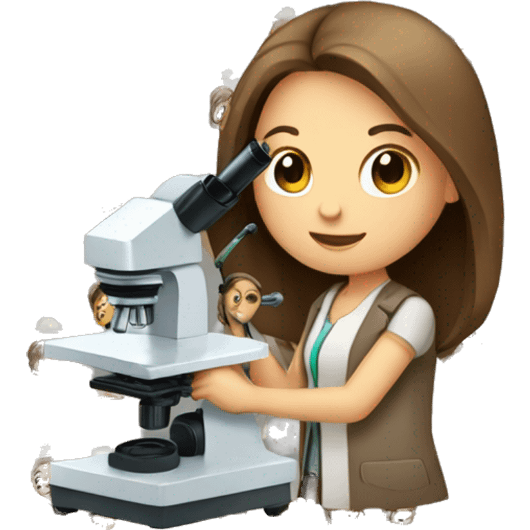 white girl searching with microscope brown hair emoji