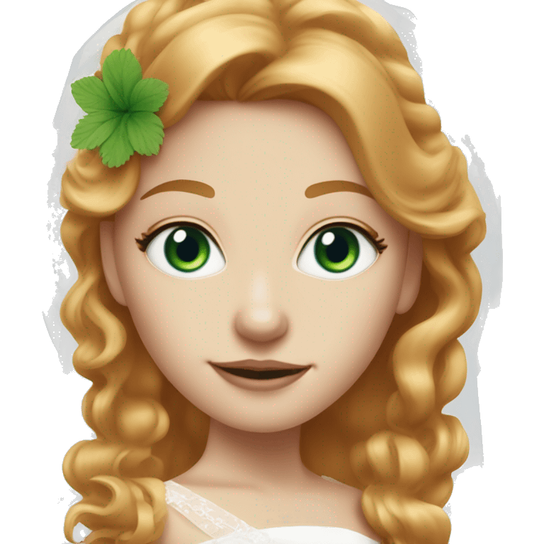 Strawberry blonde girl with a green eye and a blue eye as a bride emoji