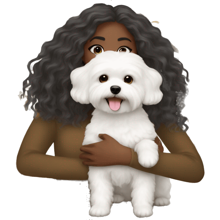 Long haired Black woman with a white maltipoo wishing a happy Thanksgiving  emoji