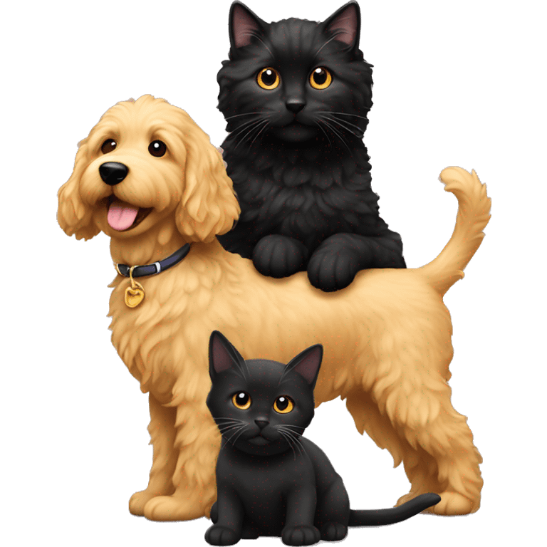 Golden doodle with black cat  emoji