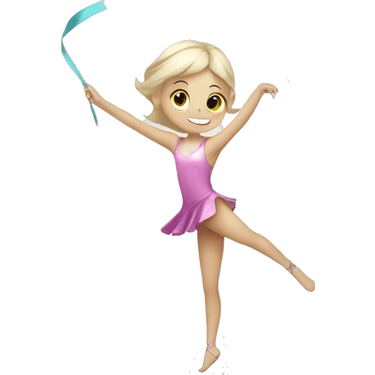 a pale girl doing rhythmic gymnastics with a stick and ribbon in hands  full body image emoji