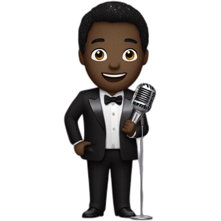 sam richardson in a black sequin suit holding a microphone singing (portrait,-front-facing,-apple-ios-17-style) emoji