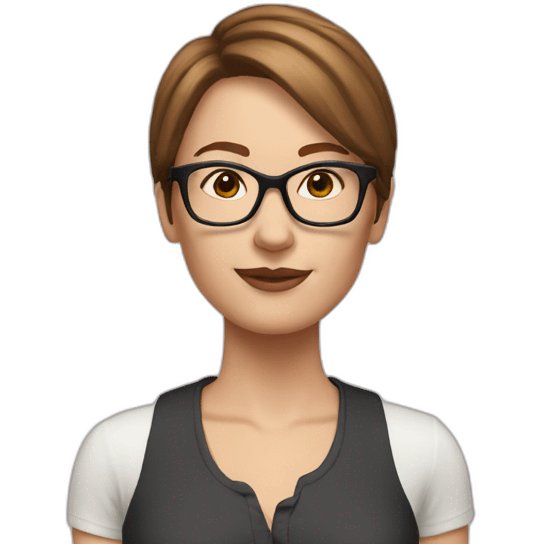 White Woman with a short brown hair plus glasses and pink coach emoji