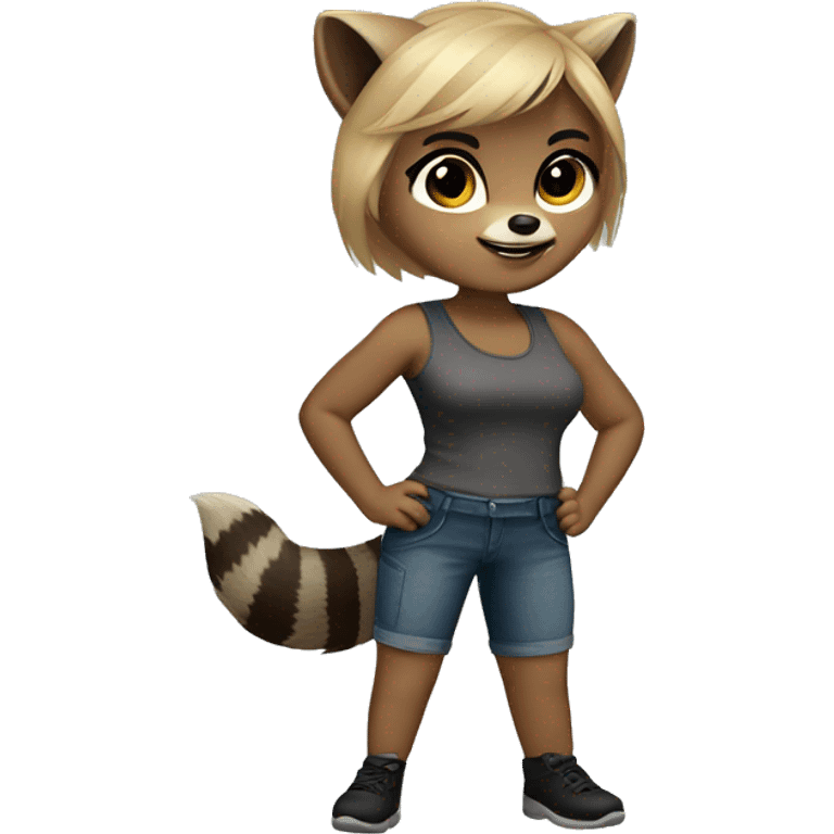 Female Raccoon with female physique and short dirty blonde colored hair emoji