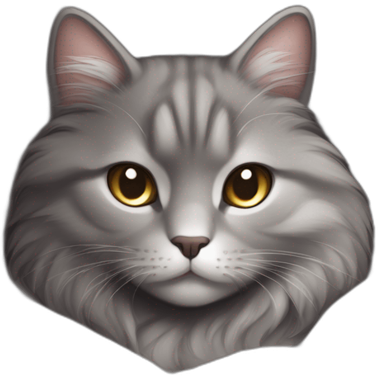 A fluffy gray cat curled up in the center of the bed The cat's eyes are closed and it is sleeping peacefully The cat's fur is soft and luxurious emoji