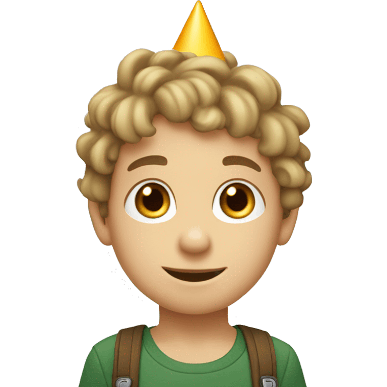 6 year old boy, birthday hat, dark blonde hair, cute hazel eyes, smiley face emoji