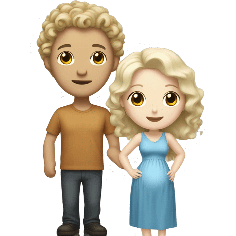 A white-skinned man with curly black hair and a white-skinned pregnant woman with shoulder-length, slightly blonde hair. emoji