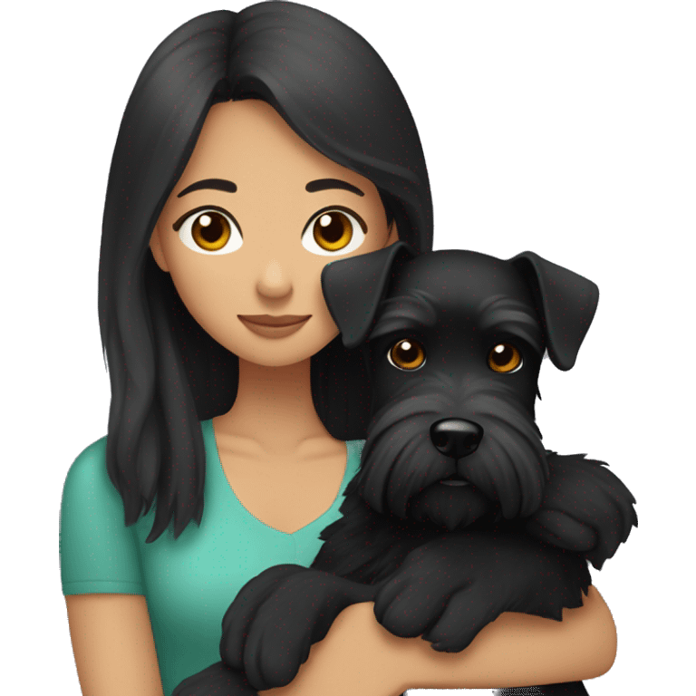 Asian young woman cuddling with black schnauzer  emoji