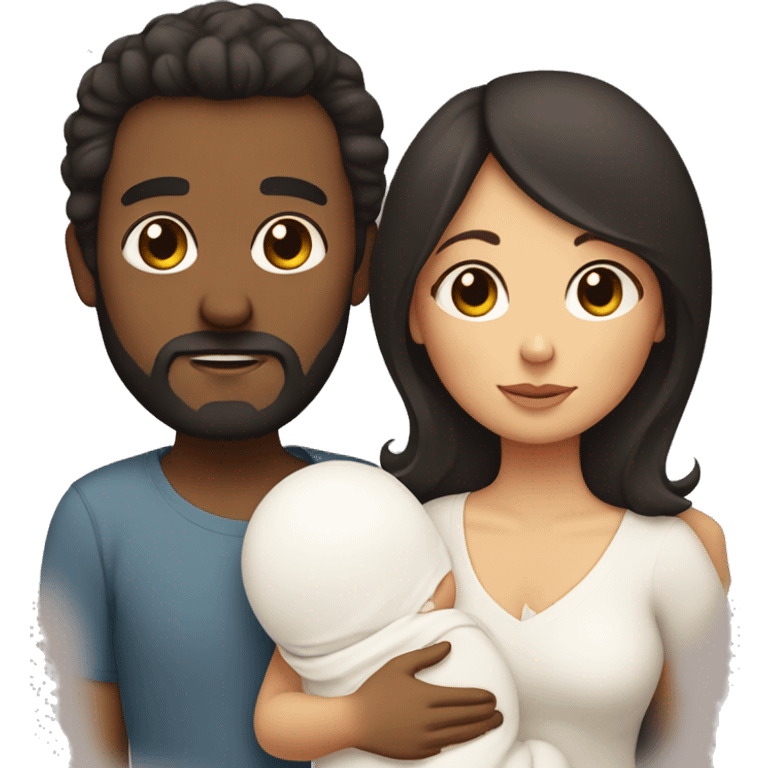 one newborn with dark haired mother & bearded father, all white skin emoji