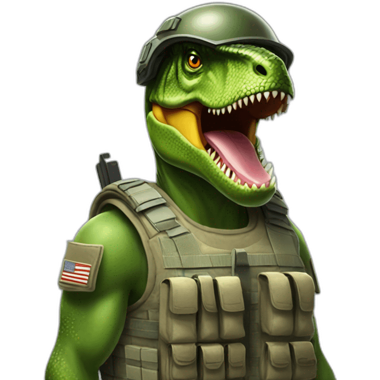 T rex with helmet military and bulletproof vest emoji