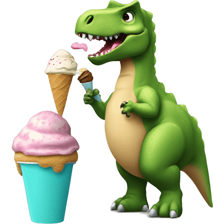 Dinosaur eating ice cream emoji