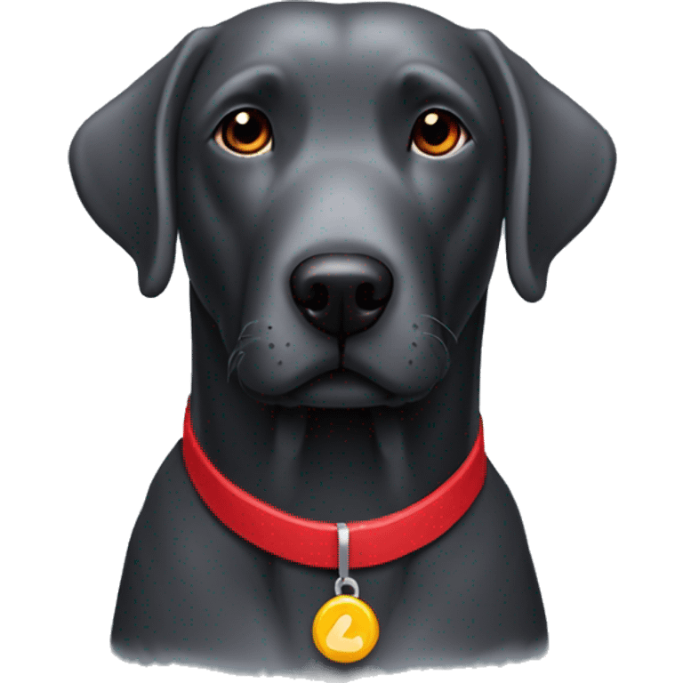 elderly jowly grey black labrador with a red collar that has nothing else on it. emoji