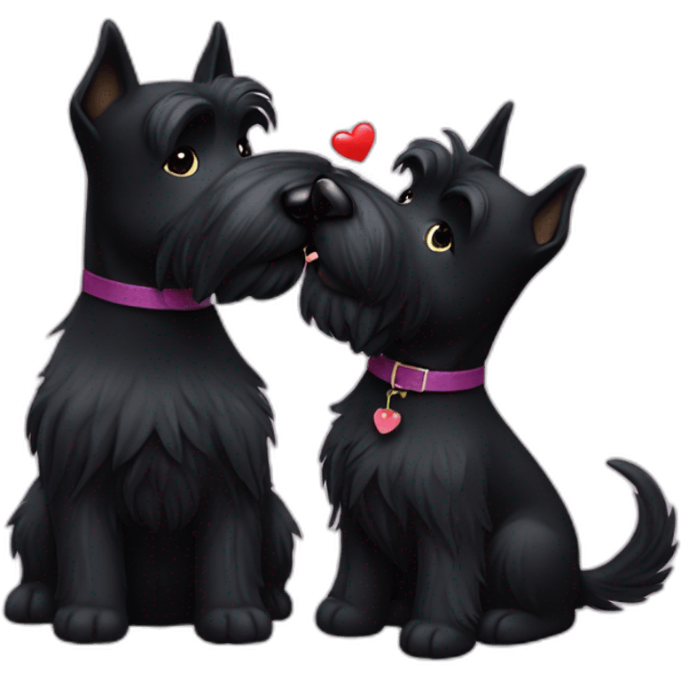 Two black Scottish terrier kissing emoji