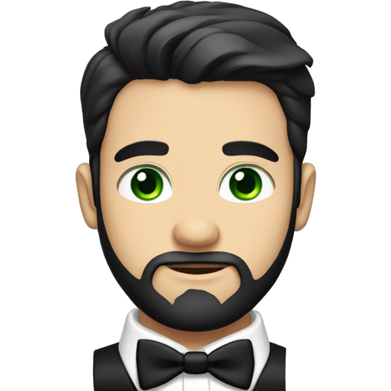 Young handsome man with bow tie and green eyes and full beard, black hair  emoji