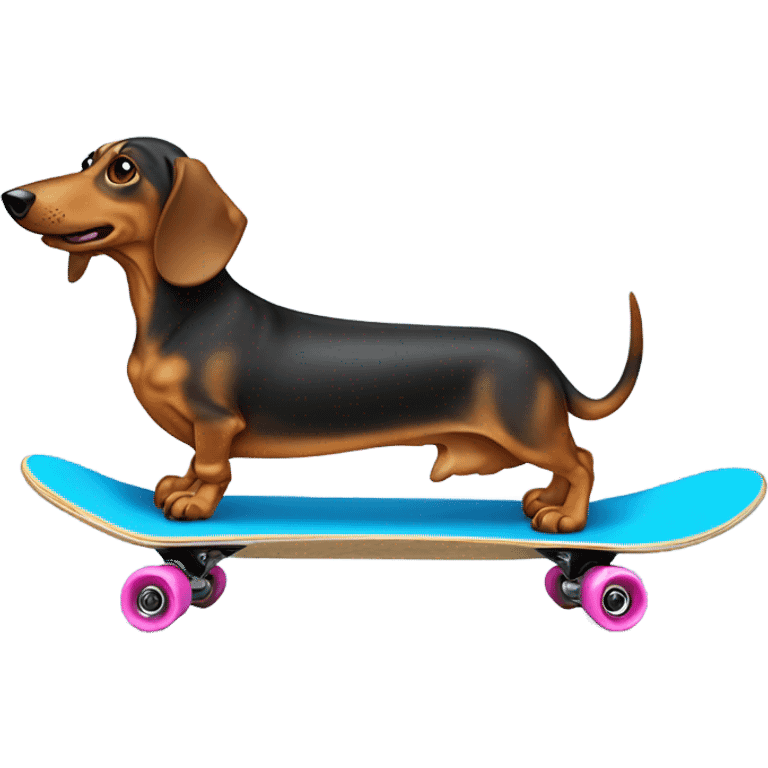 A wiener dog on a skate blue skate board  emoji