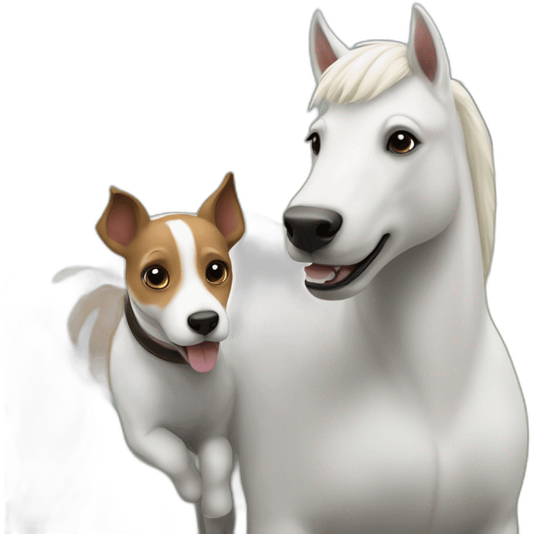 White pony with Jack Russel terrier  emoji