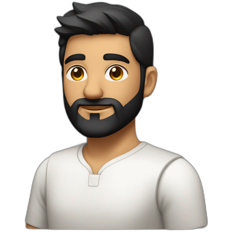 Indian white tan skin man developer in plain white shirt with sleeve up and nice medium length short black hair and beard close up profile image emoji