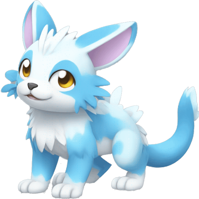 Cute cool white blue animal hybrid Fakemon full body emoji