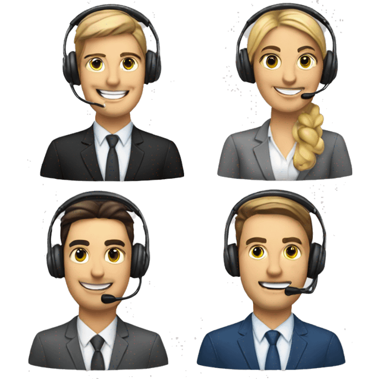 four sales agents wearing a headset with mic emoji