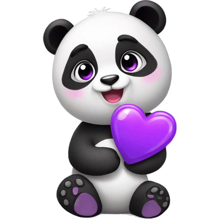 Panda cute with purple heart emoji