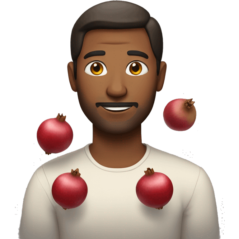 Straight haired man holding 2 pomegranates  emoji