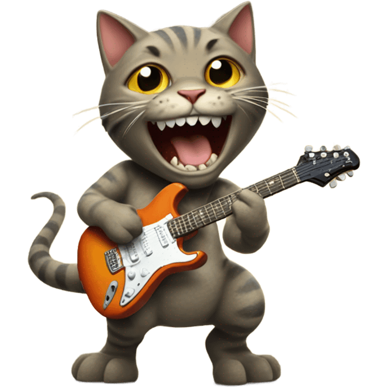 Cat playing electric guitar riding on a dinosaur  emoji