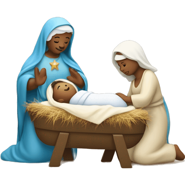 Nativity scene, baby on a manger, Mary and Joseph emoji