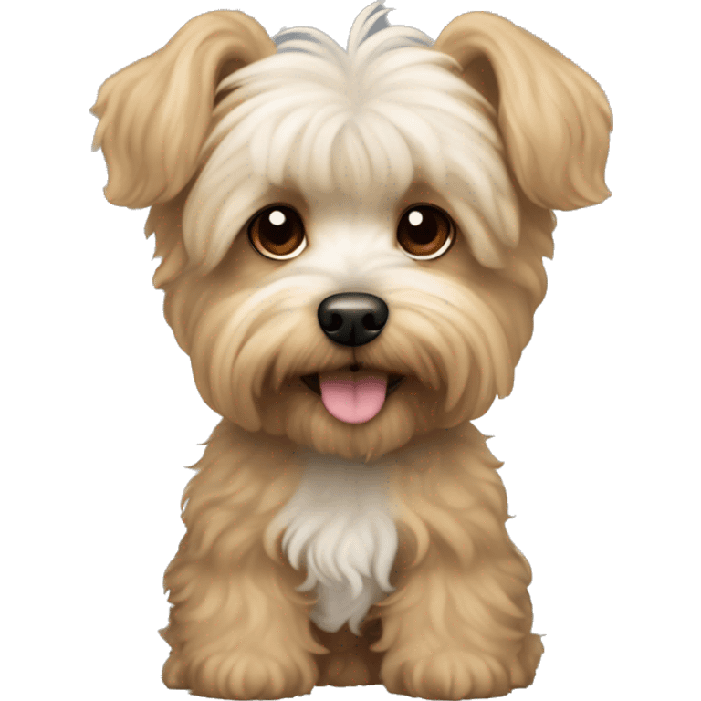 yorkie bichon mix. dog with light tan curly fur, very very long ears down. dark brown eyes, mouth closed. emoji