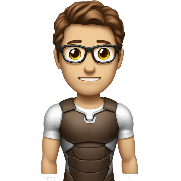 white nerd guy with brown hair inside ironman suit emoji