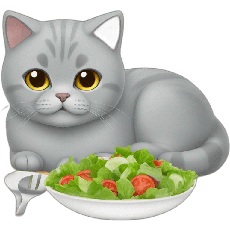 british shorthair cat eating salad emoji