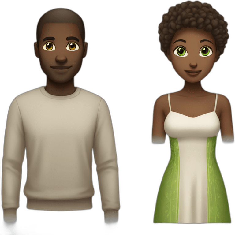 African man with short hair and russian girl with brown long hair and green eyes emoji