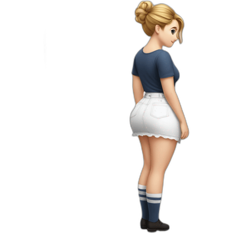 full-body-back-view-curvy-caucasian-beauty-skirt-lifted-by-the-wind-white-knickers and long socks emoji