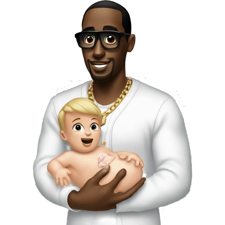 P diddy with baby oil and holding a baby emoji