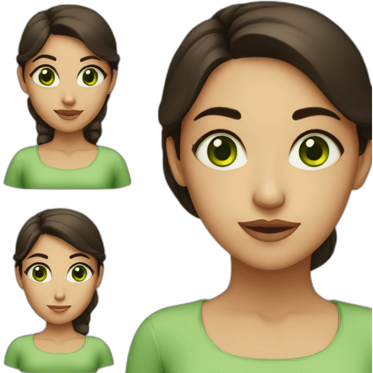 Turkish girl with dark brown hair, small head with green eyes emoji