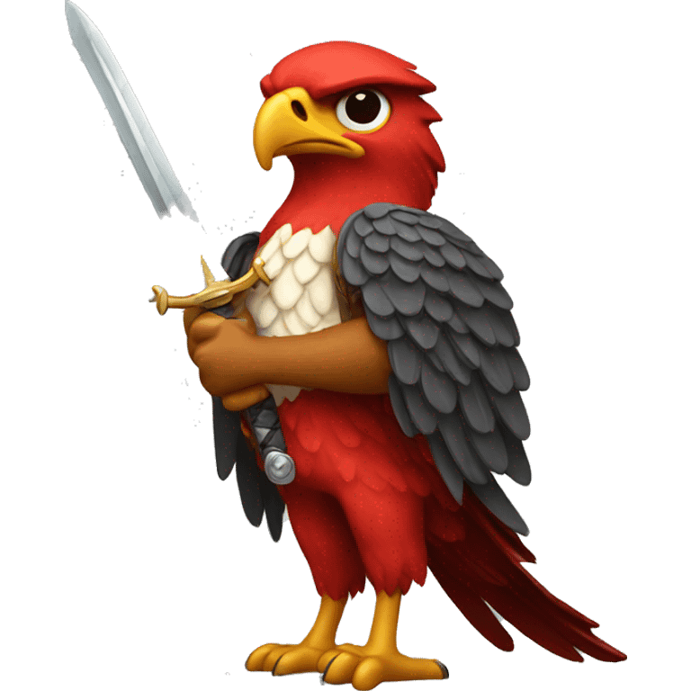 Red hawk holding sword emoji