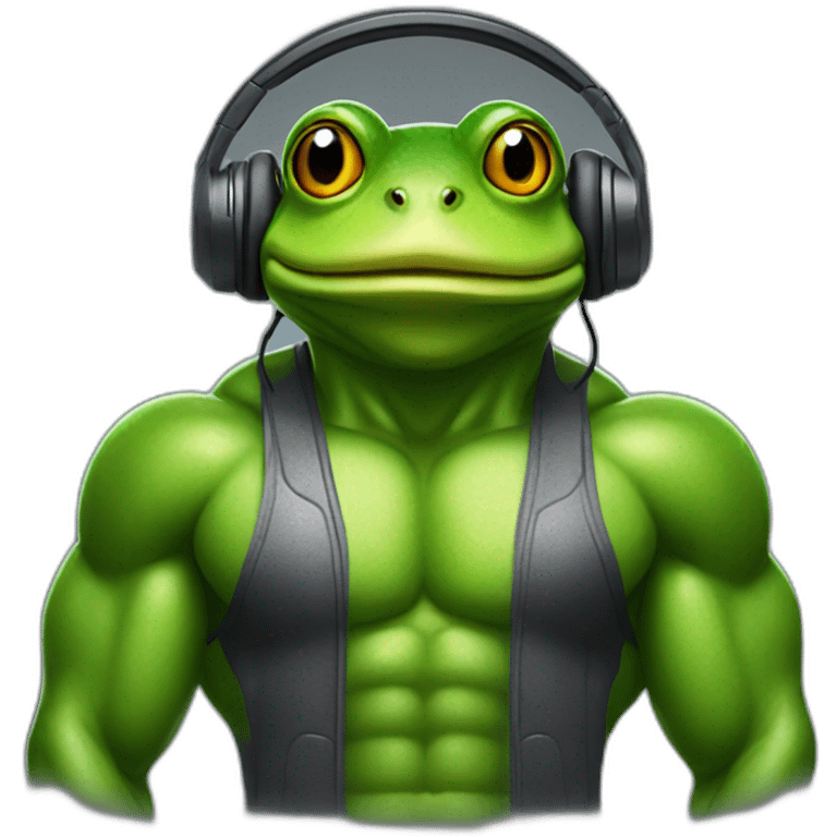 body builder frog man with a headphone emoji