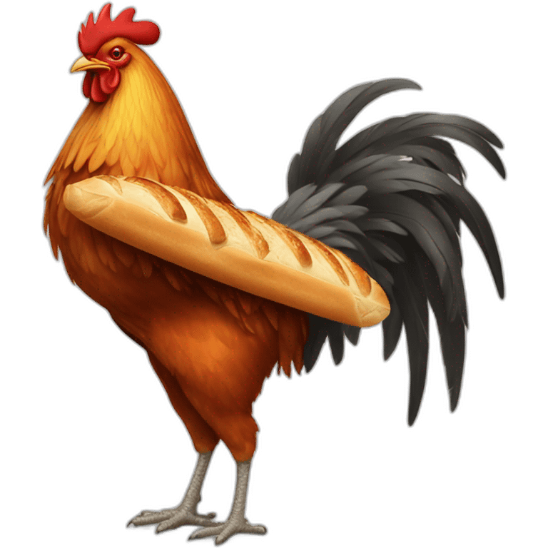 rooster hanging a baguette under his wing emoji