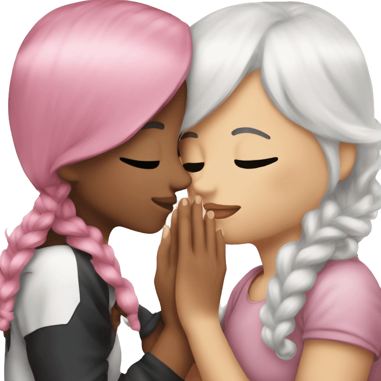 kiss between girls, one has pink hair and the other white hair emoji