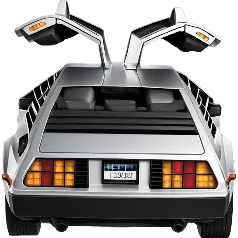 DeLorean from the movie back to the future traveling back in time to 1985 emoji