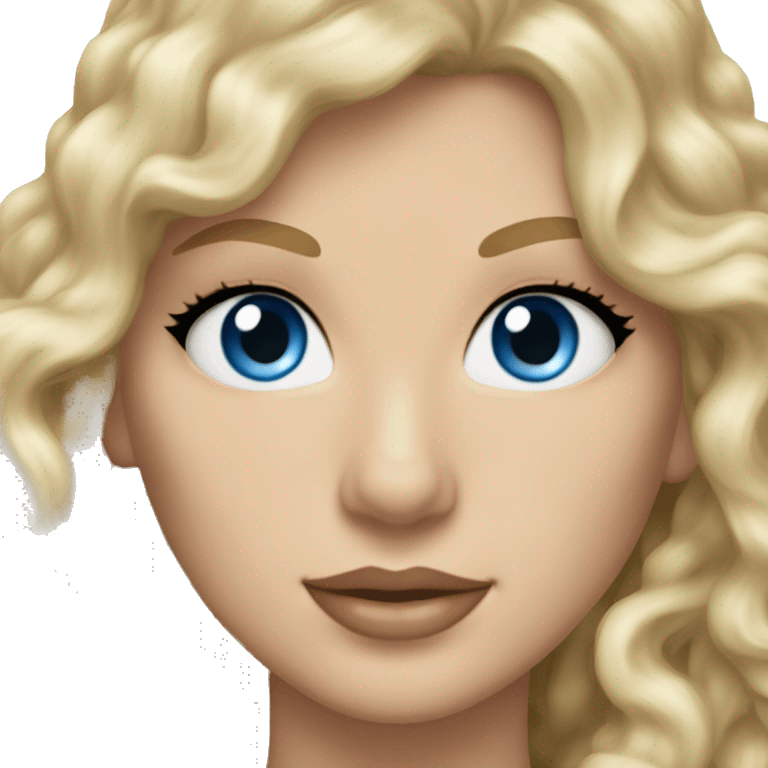 (Taylor Swift) A woman with blonde, long and curly hair, with blue eyes. emoji