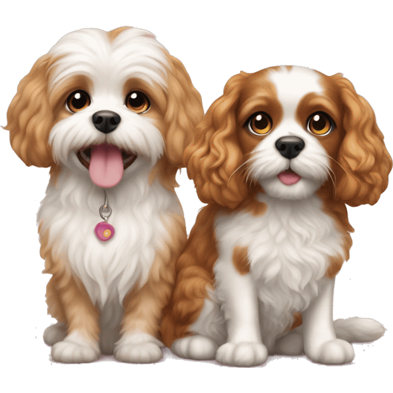 cavapoo dog next to calico cat emoji