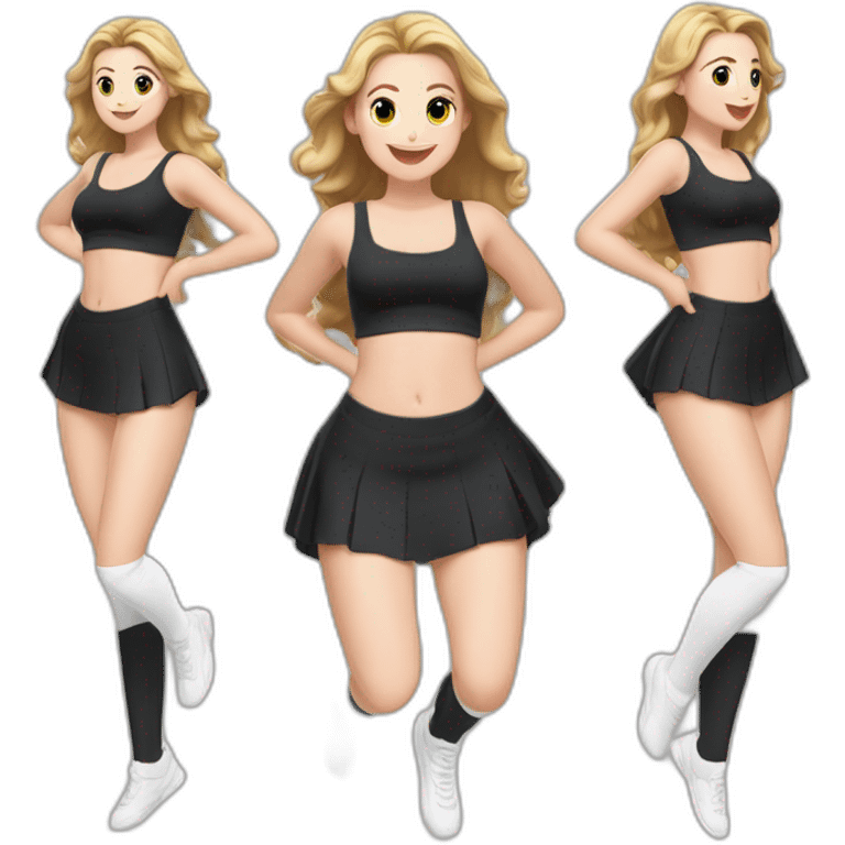 alistic-full-body-caucasian-curvy-beauty-jumping-short-black-skirt-back-and-front-views-strong-wind-white knickers-long-white-socks emoji