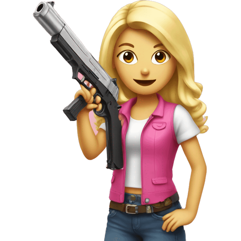 Blonde emoji girl holding a pink gun emoji