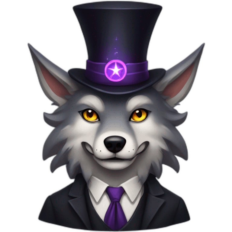 demonic wolf with a pentagram top hat and a mysterious night emoji