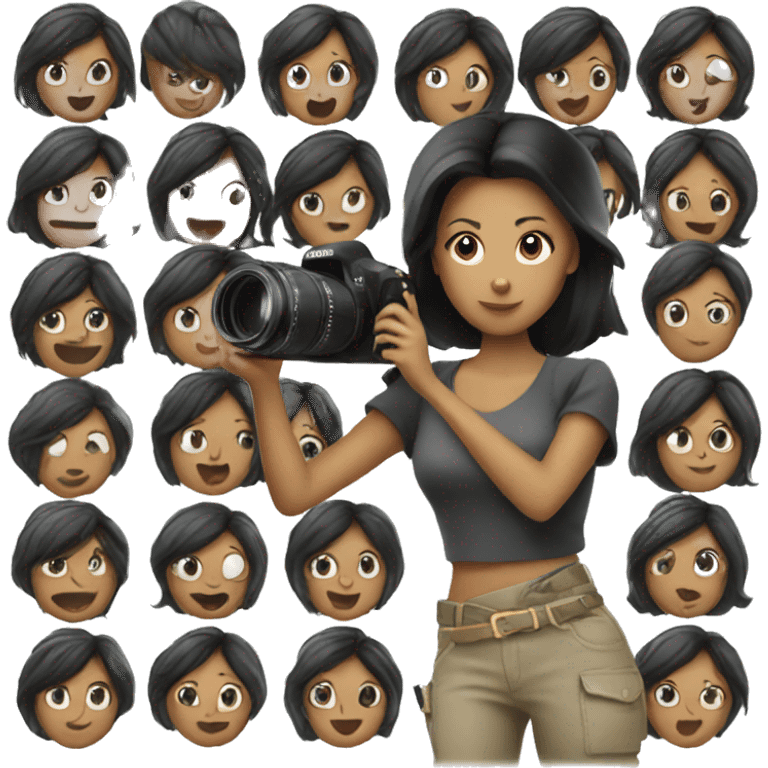 women photographer with black hair holding a camera canon emoji