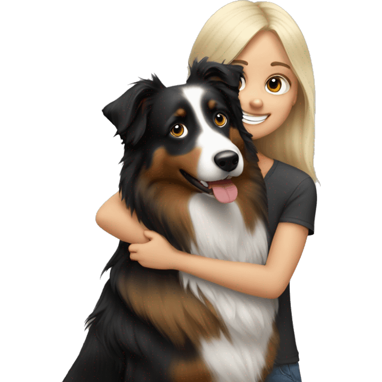 Blonde girl with happy black Australian shepherd emoji